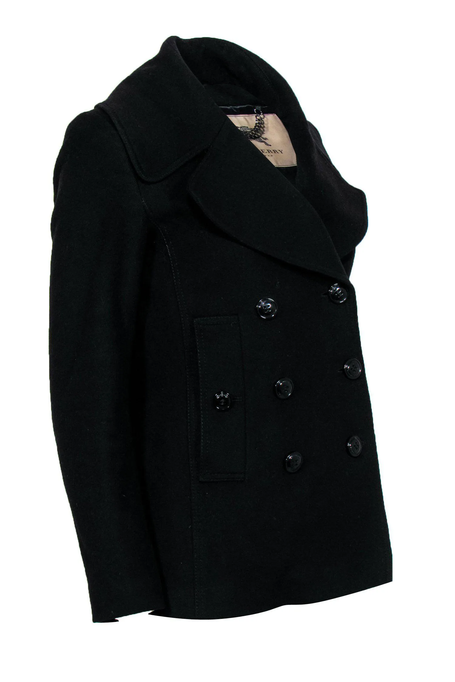 Burberry - Black Wool Blend Overcoat Sz M