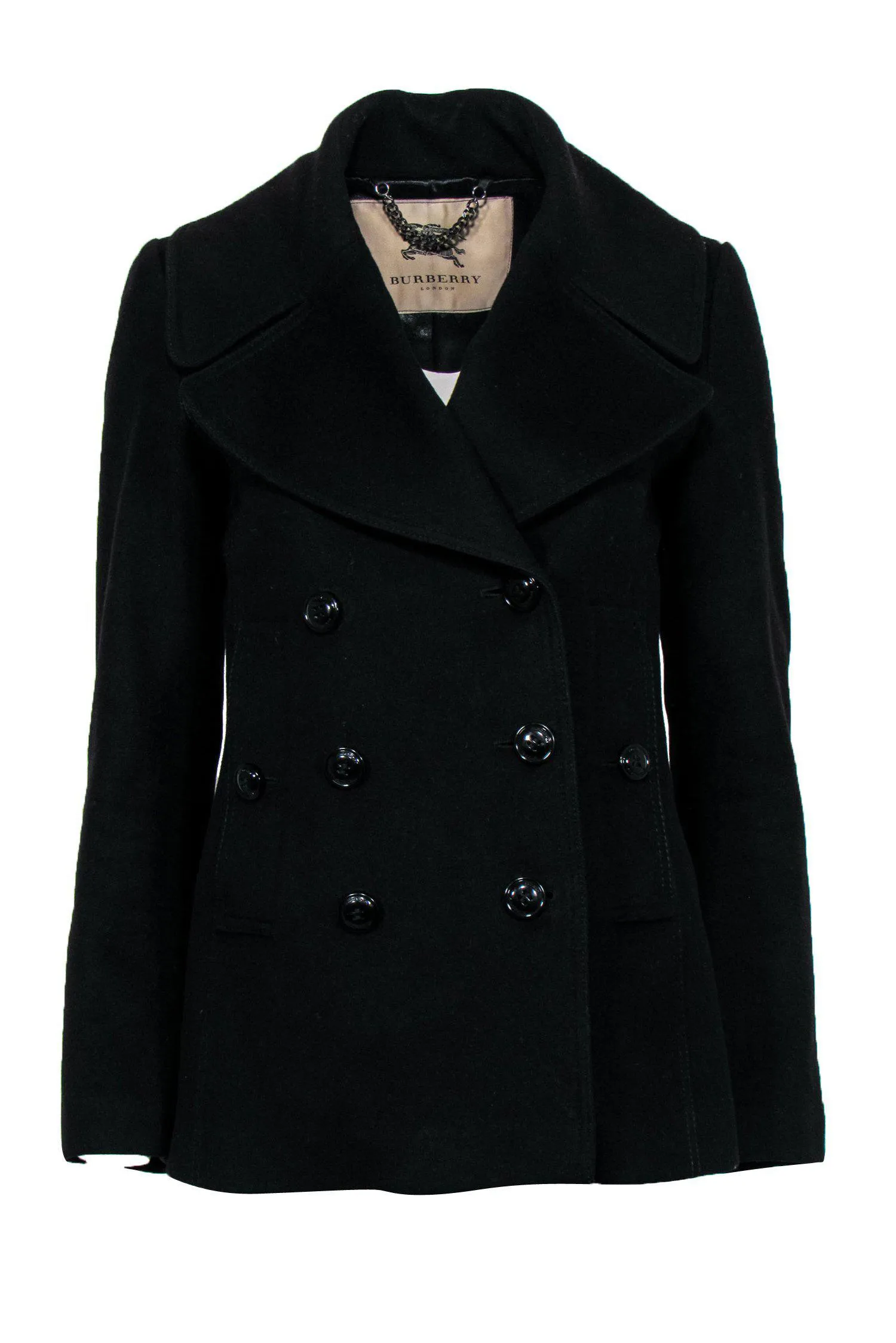 Burberry - Black Wool Blend Overcoat Sz M