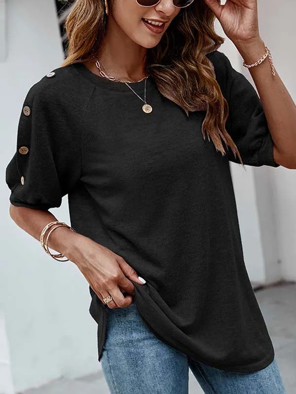 Casual Half Sleeves Loose Solid Color Round-Neck T-Shirts Tops