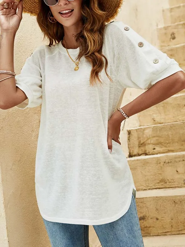 Casual Half Sleeves Loose Solid Color Round-Neck T-Shirts Tops