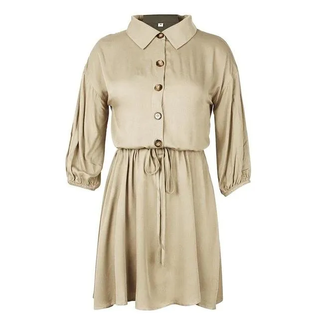 Casual Lace Up Elegant A-line Buttons Mini Office Dress