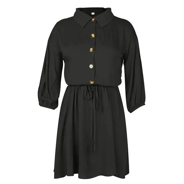 Casual Lace Up Elegant A-line Buttons Mini Office Dress