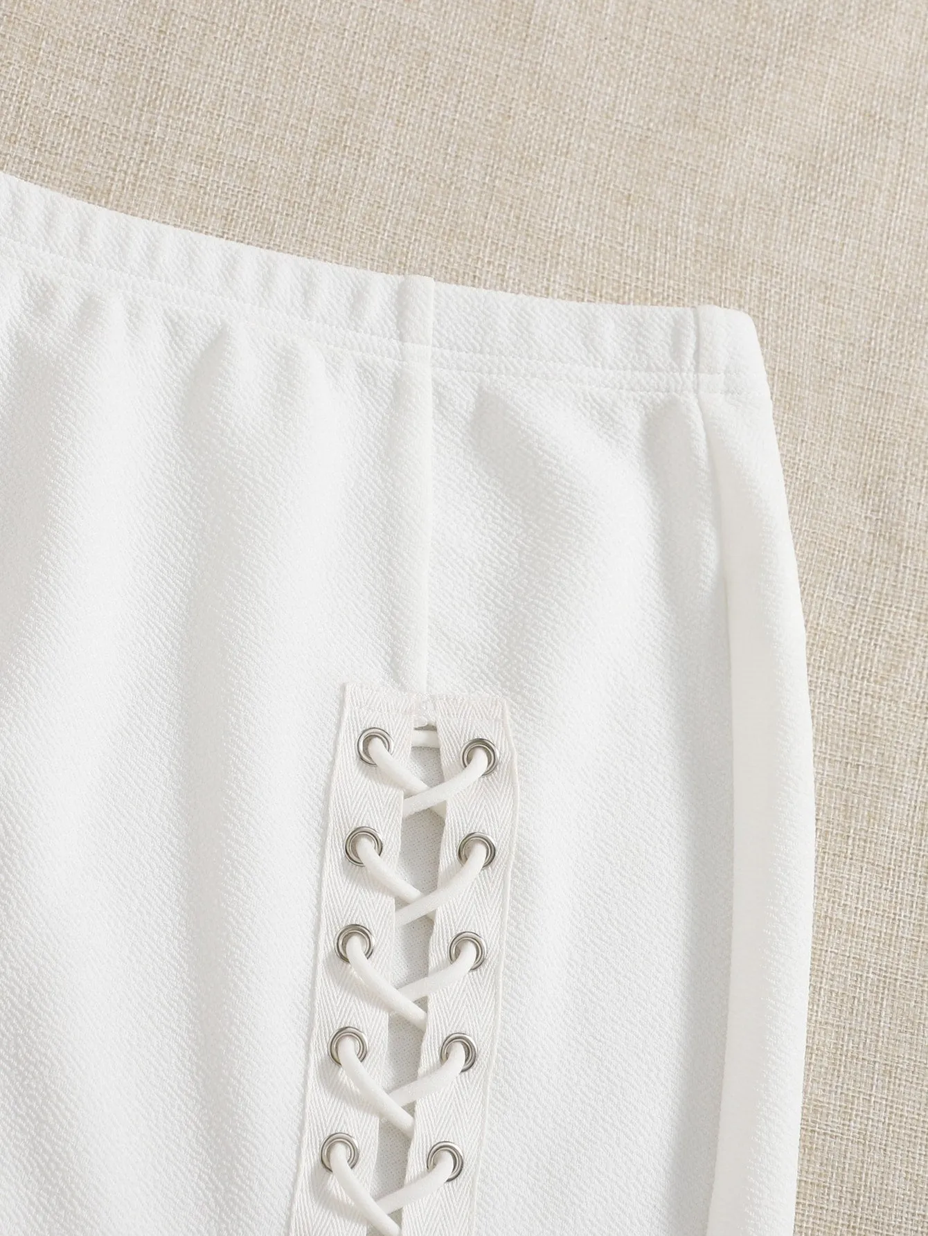 Casual Plain Grommet Eyelet Natural Mini Women Skirt