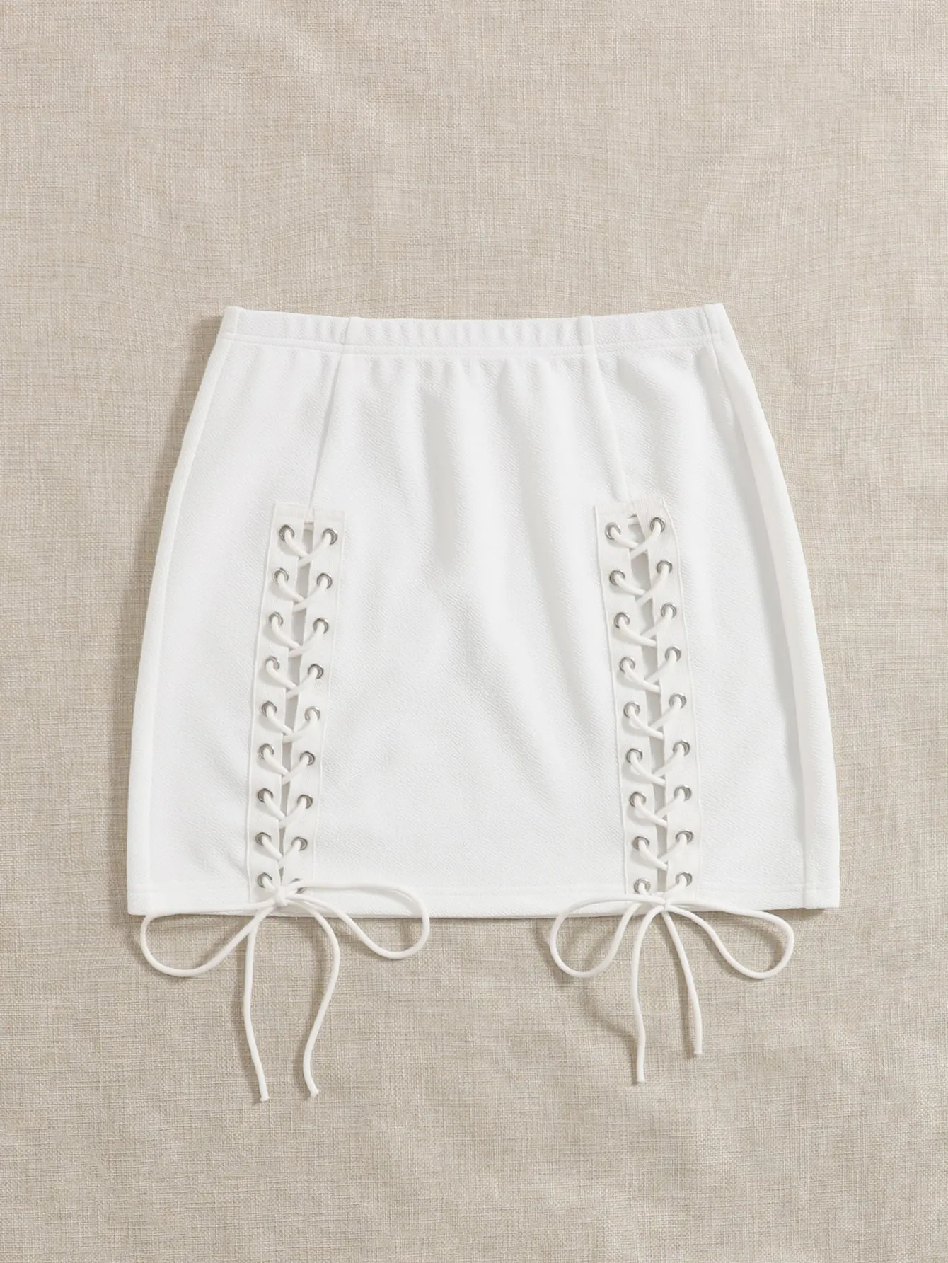 Casual Plain Grommet Eyelet Natural Mini Women Skirt