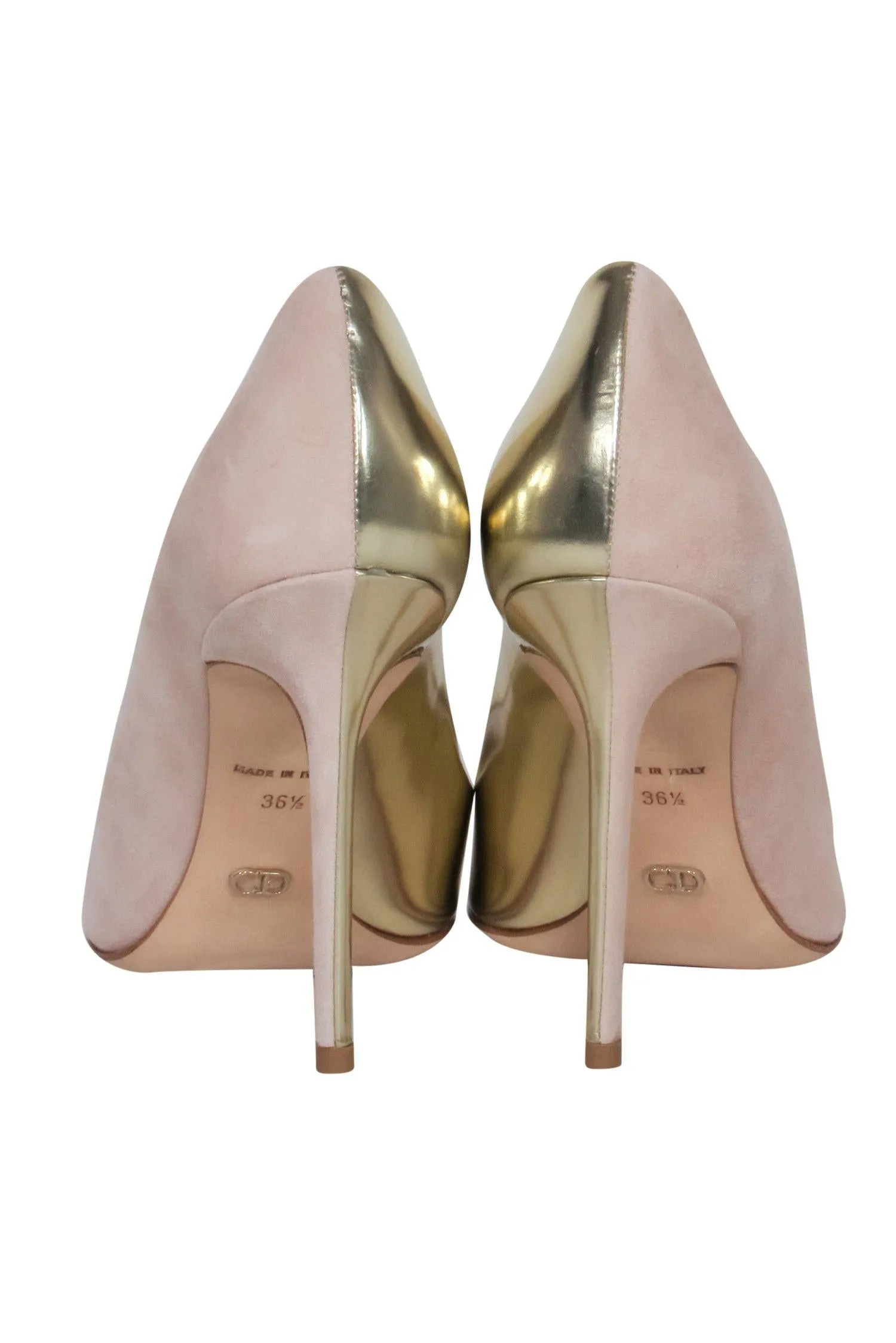 Christian Dior - Beige Suede & Gold Leather Open Toe Pumps Sz 6.5