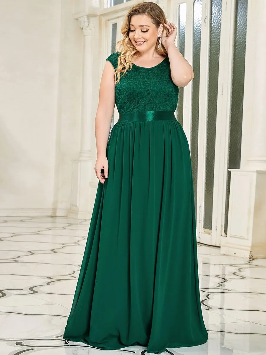 Classic Round Neck Backless Lace Bodice Bridesmaid Dress