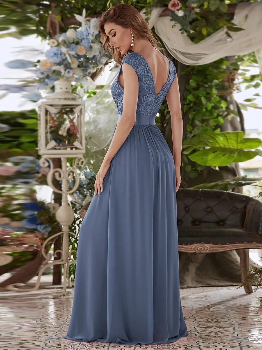 Classic Round Neck Backless Lace Bodice Bridesmaid Dress