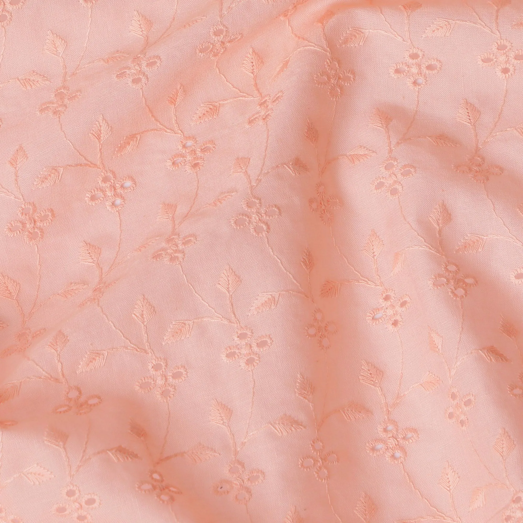 Coral Blush Embroidered Cotton Lawn Fabric, 110cm Wide - Delicate Textile by the Meter from India-D18861