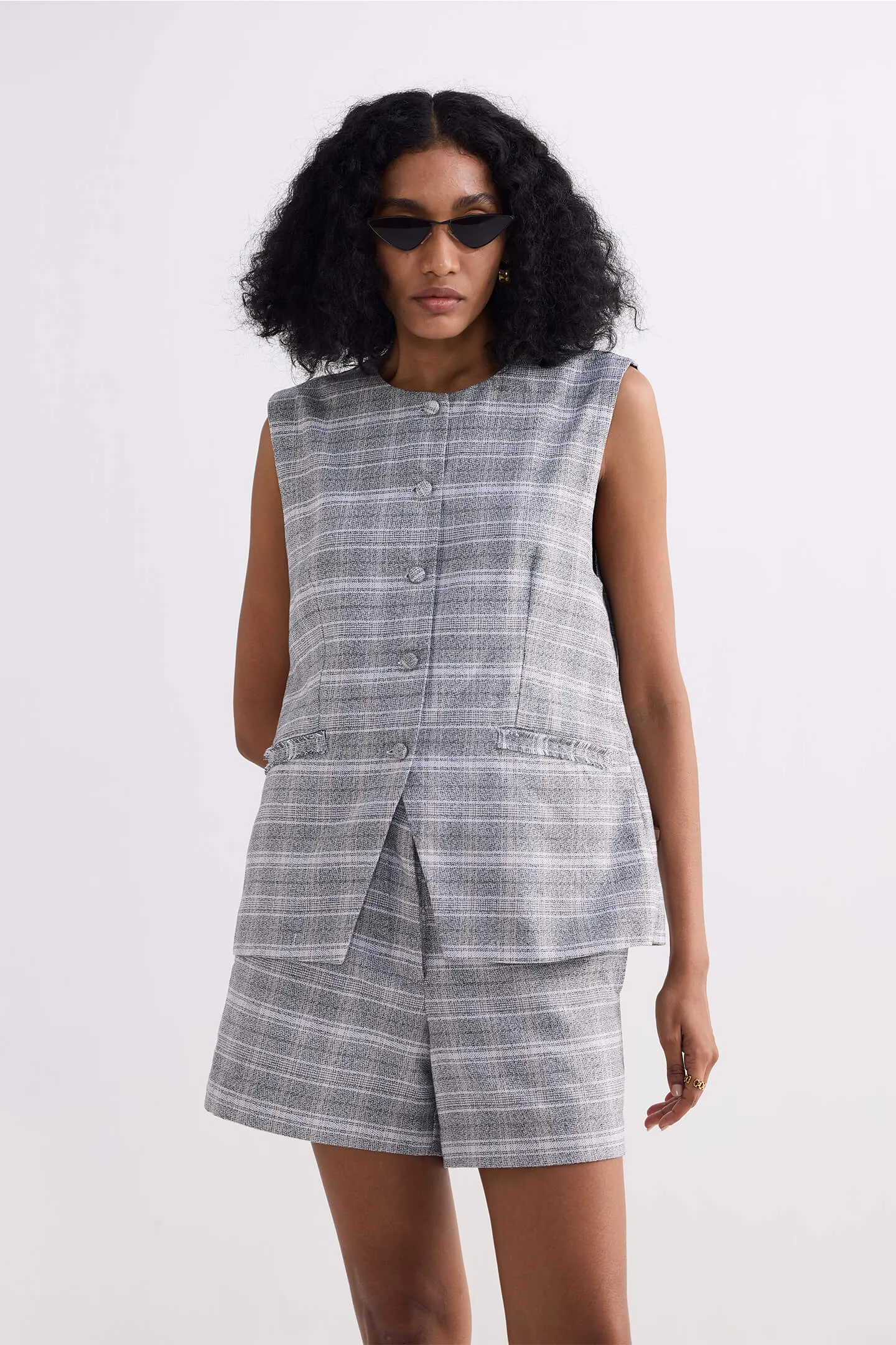 Cotton Tweed Vest Jacket in Grey