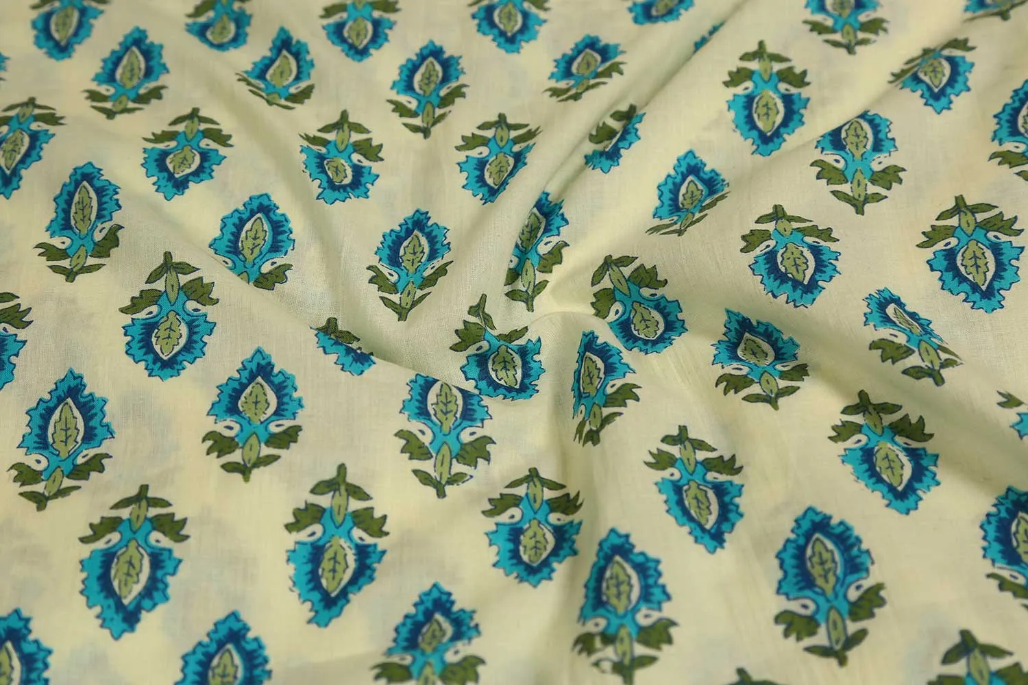 Cream Printed Cotton Cambric Fabric