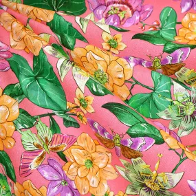 Designer Tropical Passion Floral Linen Blend Melon/Multi