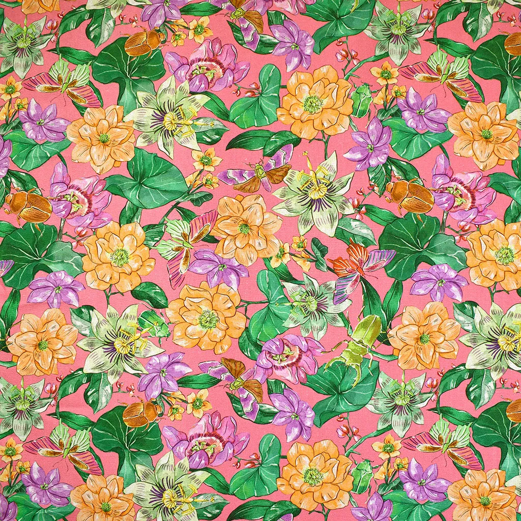 Designer Tropical Passion Floral Linen Blend Melon/Multi