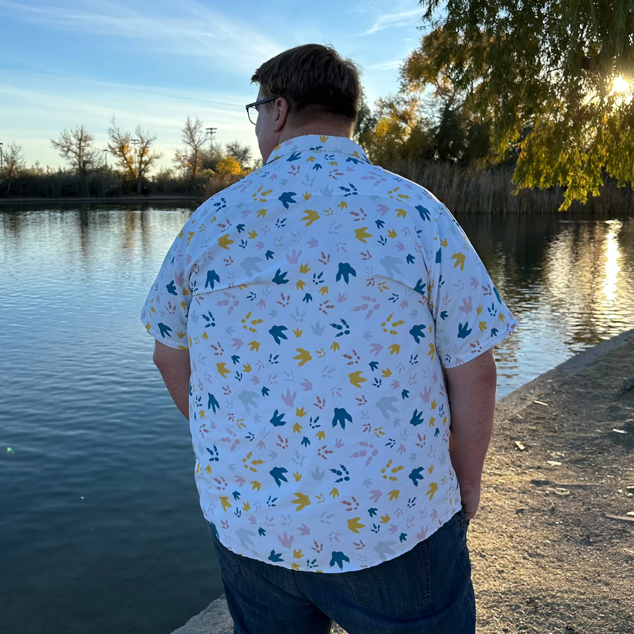 Dinosaur Footprint Tracks White Button Up Shirt