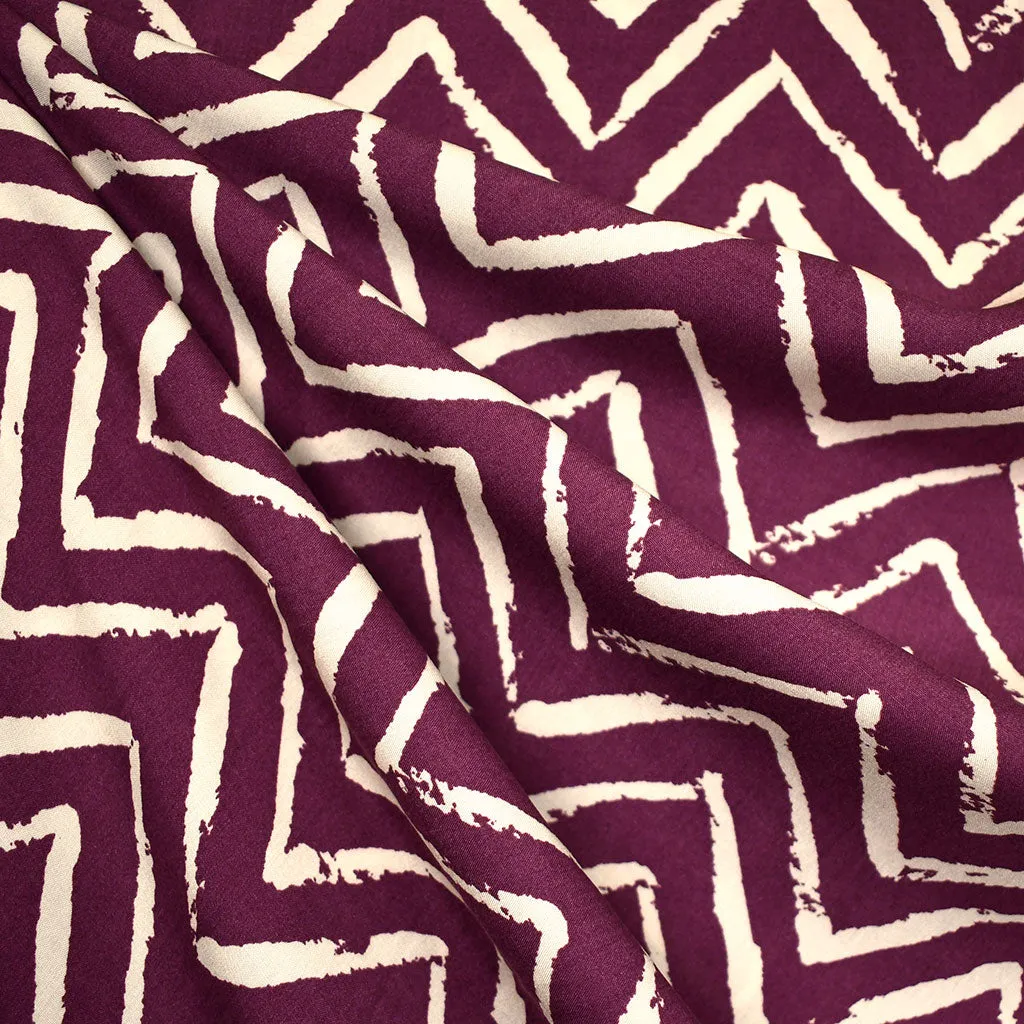 Distressed Chevron Rayon Woven Plum/Cream