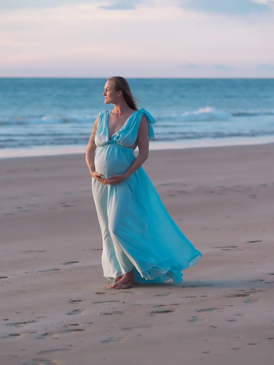 Dress Hire - Maternity Photoshoot Dresses - Vneck Blue Dress - DAY RENTAL