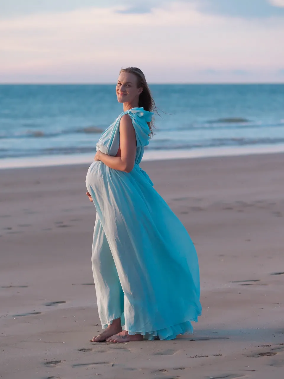 Dress Hire - Maternity Photoshoot Dresses - Vneck Blue Dress - DAY RENTAL