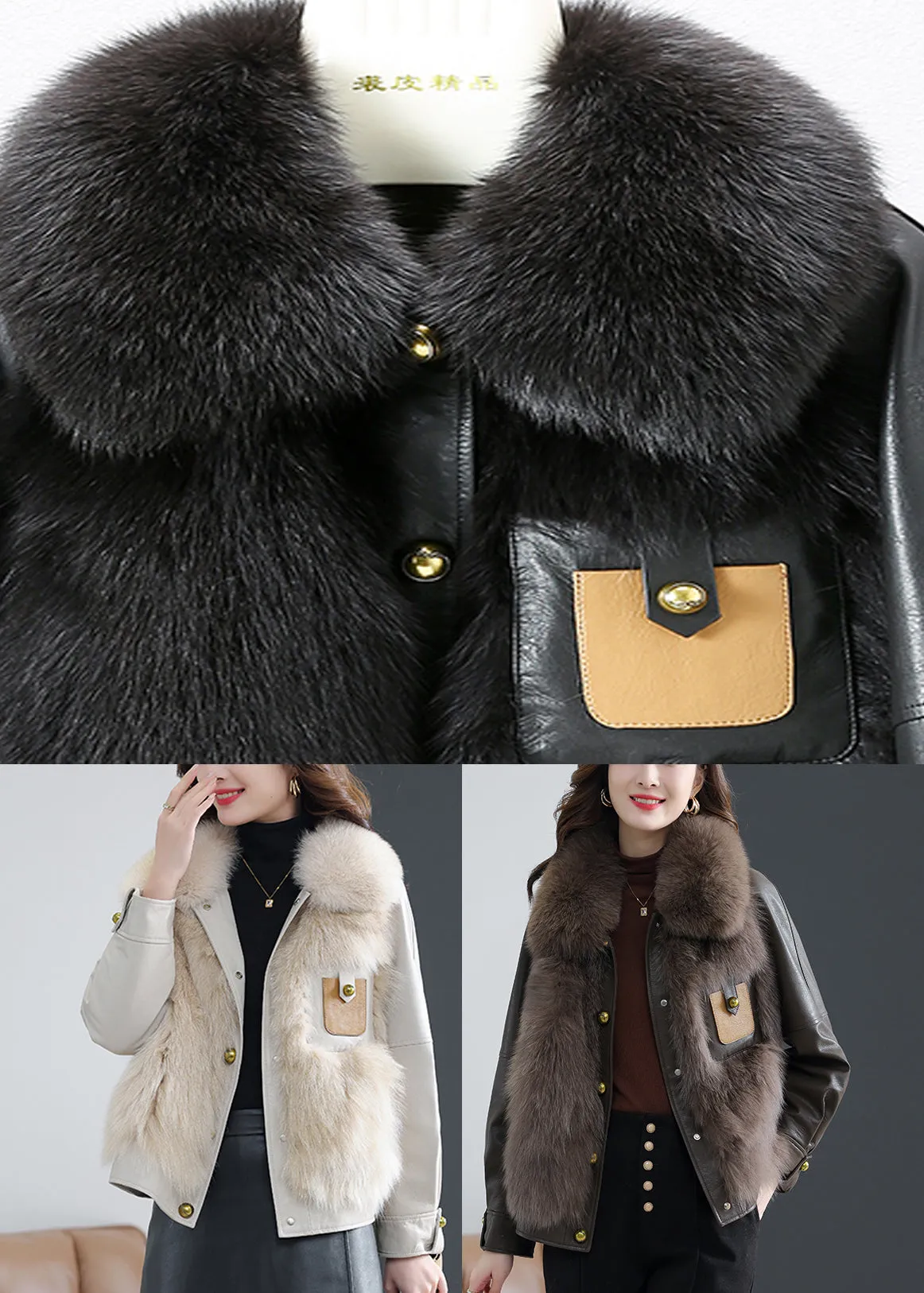 Elegant  Fox Collar Button Sheepskin Coat Fall