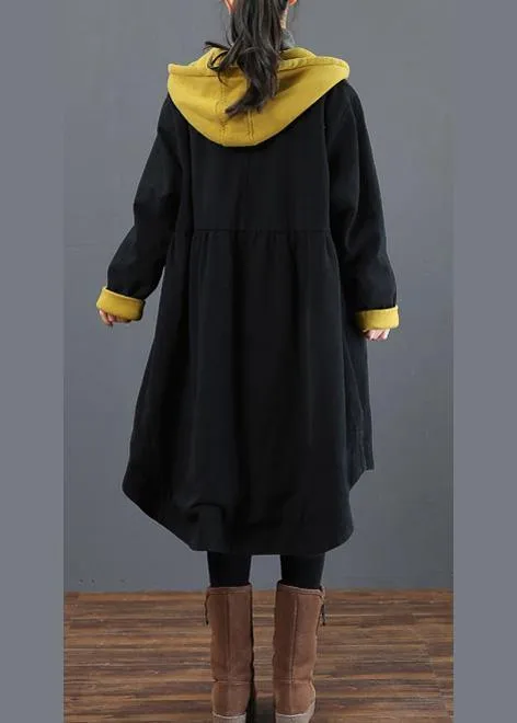 Elegant hooded large hem Fashion crane coats yellow silhouette outwear