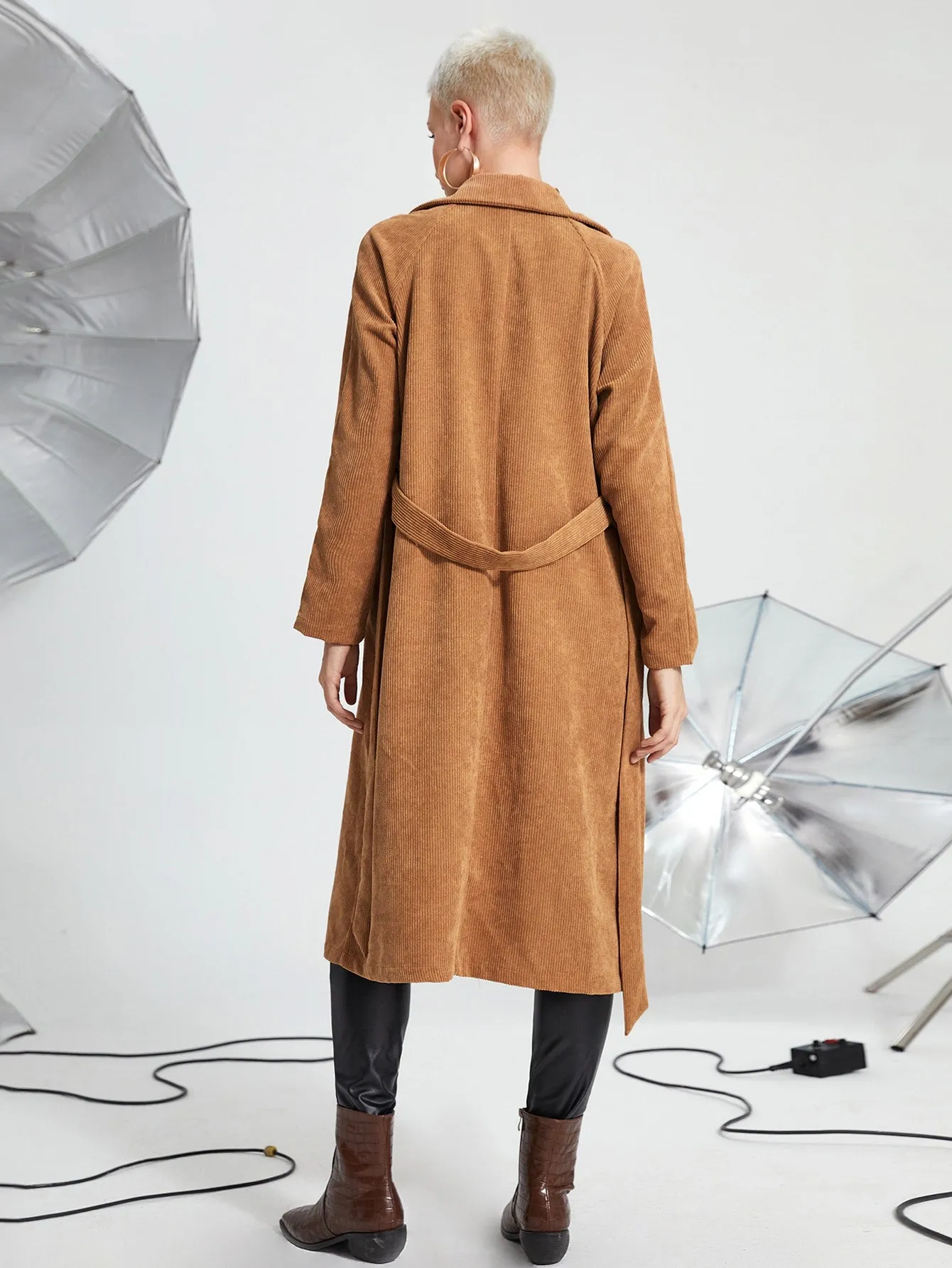 Elegant Plain Button Front Long Sleeve Collar Midi Women Coat