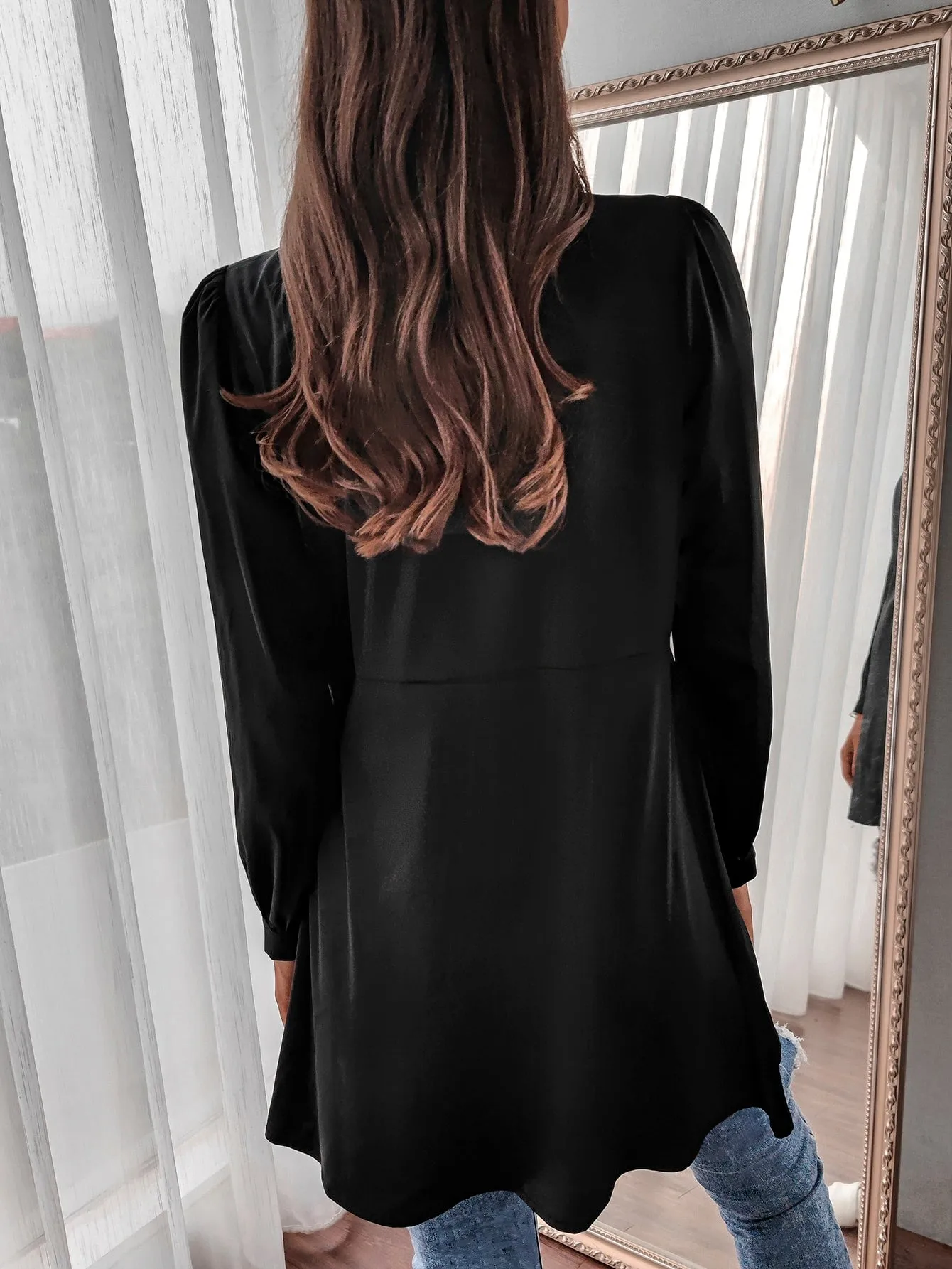 Elegant Plain Button Long Sleeve Shawl Collar Short Women Coat