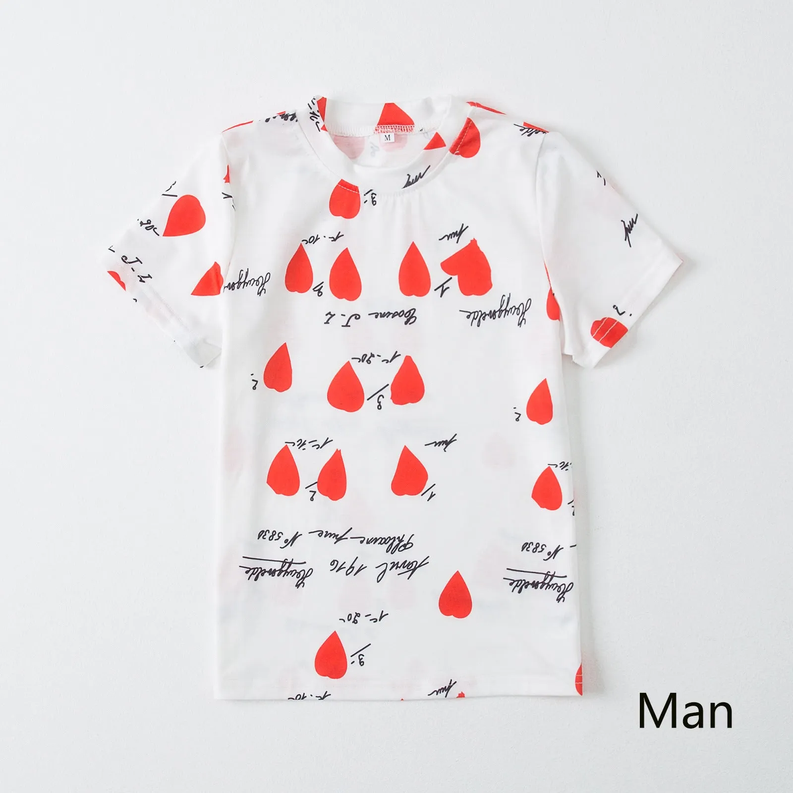 Family Matching Solid V Neck Heart Print Dresses and Short-sleeve T-shirts Sets