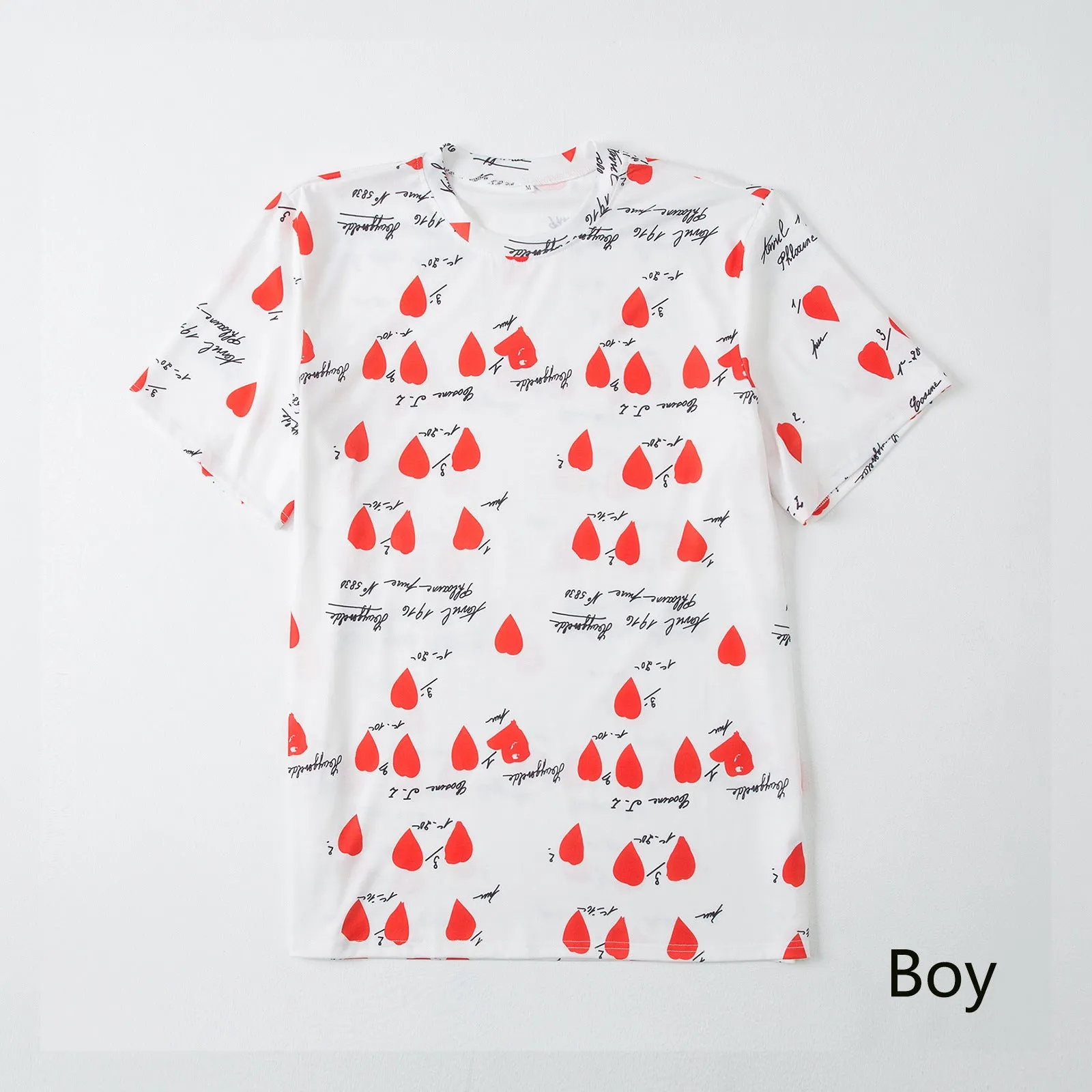 Family Matching Solid V Neck Heart Print Dresses and Short-sleeve T-shirts Sets