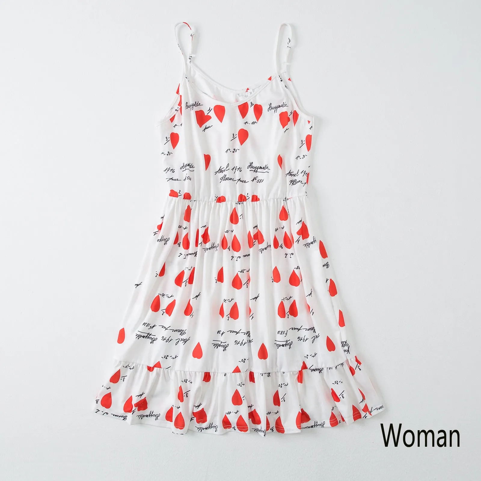 Family Matching Solid V Neck Heart Print Dresses and Short-sleeve T-shirts Sets