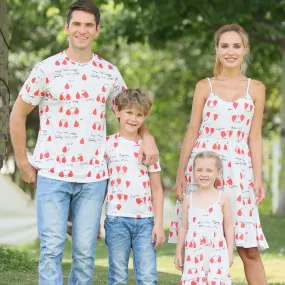 Family Matching Solid V Neck Heart Print Dresses and Short-sleeve T-shirts Sets