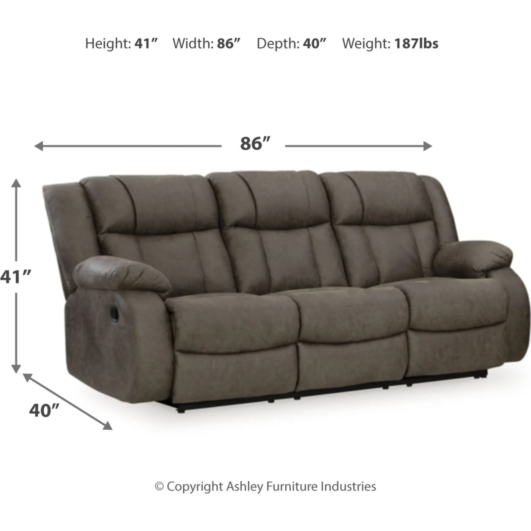 First Base Reclining Sofa - Gunmetal