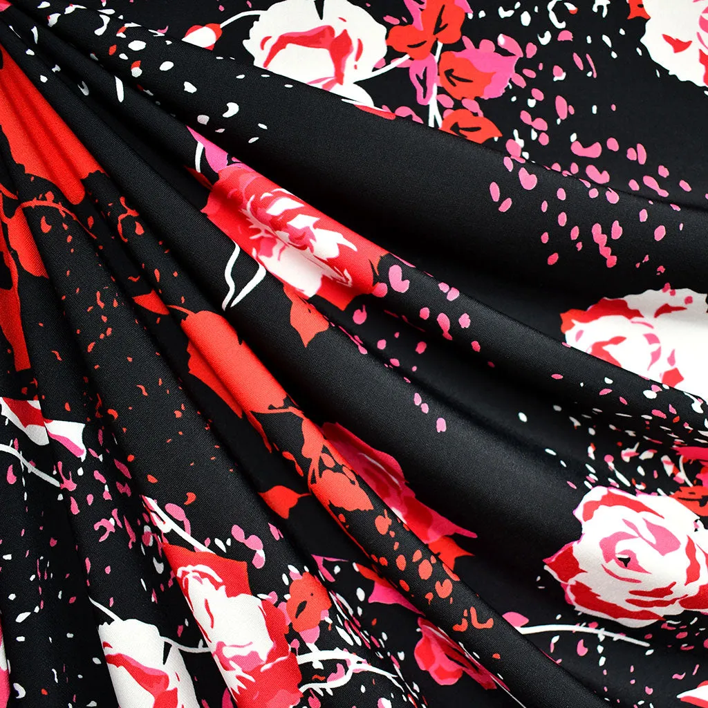 Graphic Rose Floral Geometric ITY Knit Black/Red