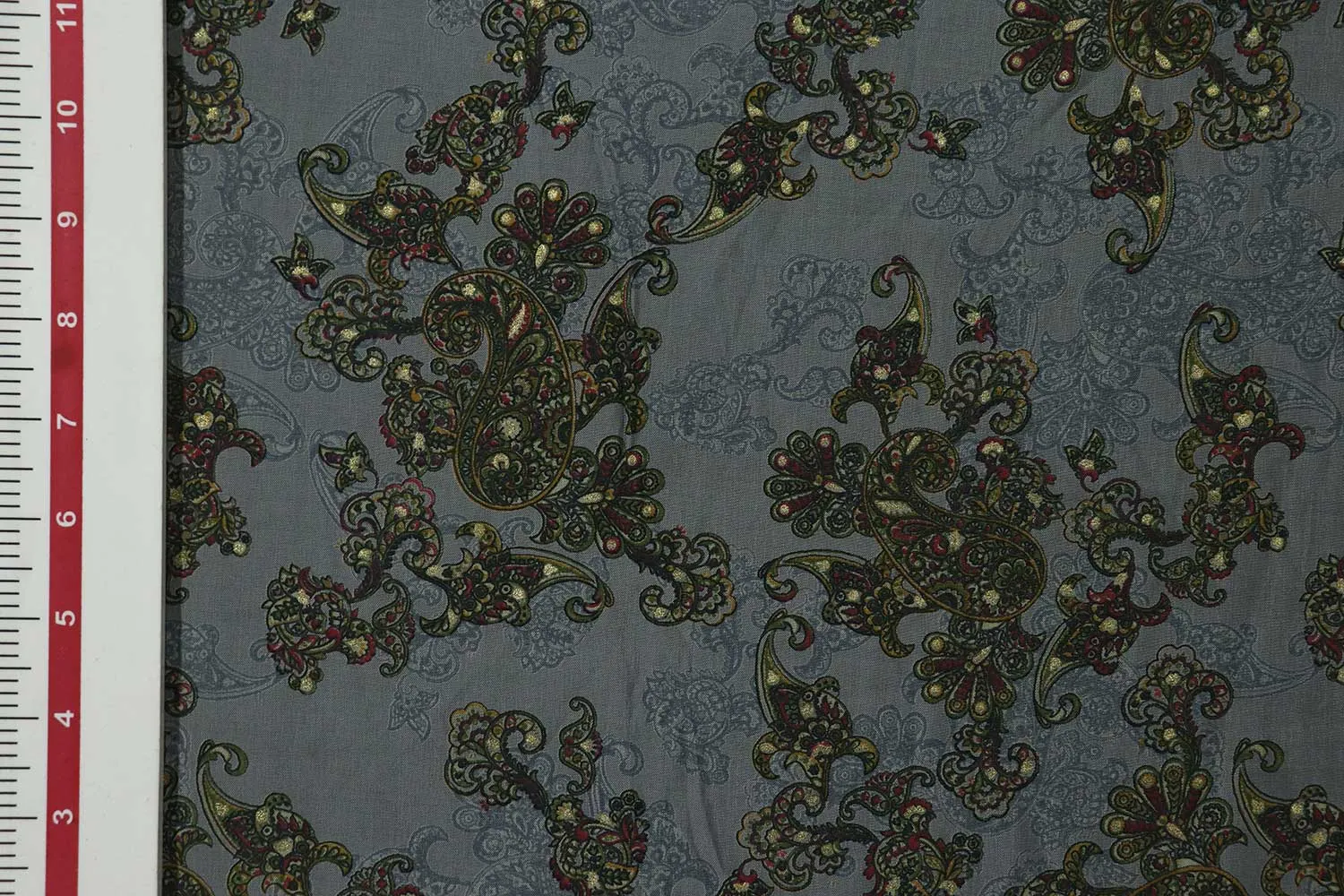 Gray Floral Printed Muslin Polyester Viscose Blend Fabric