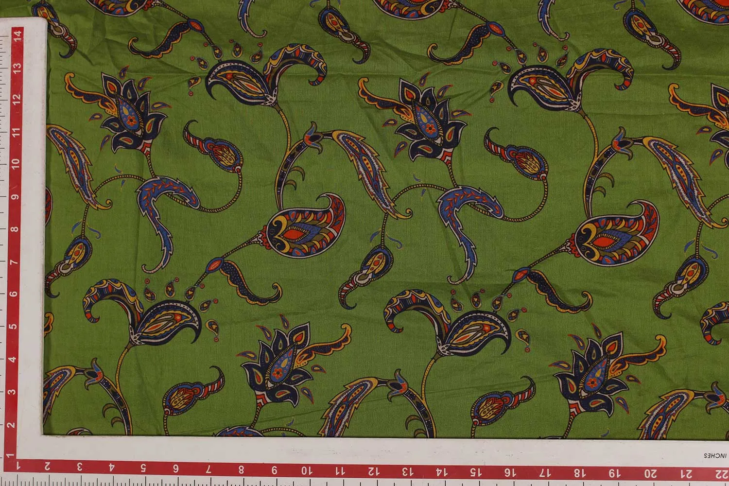 Green Traditional Cotton Cambric Fabric