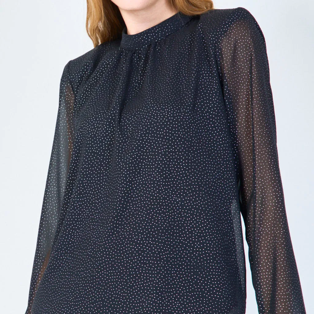 High-neck blouse with subtle textured detail wholesale