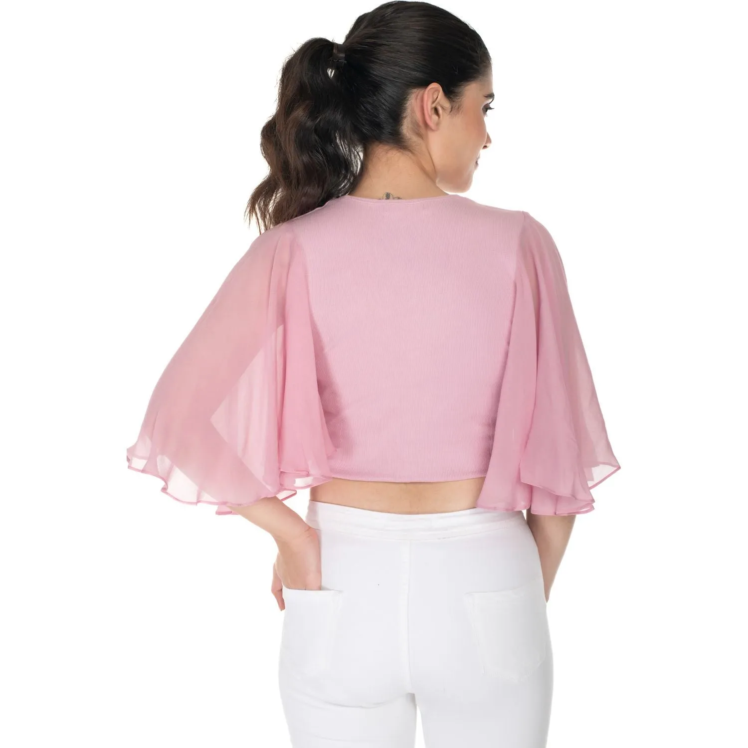 Hosiery Deep Neck Blouses - Butterfly Sleeves - Plus Size