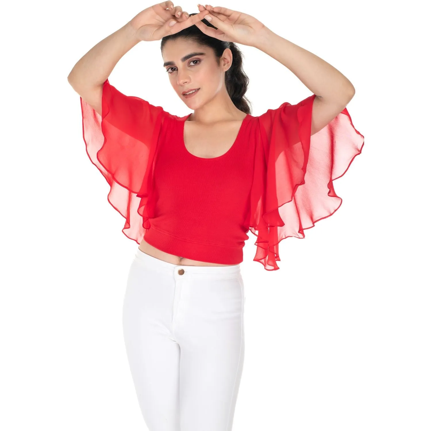 Hosiery Deep Neck Blouses - Butterfly Sleeves - Plus Size