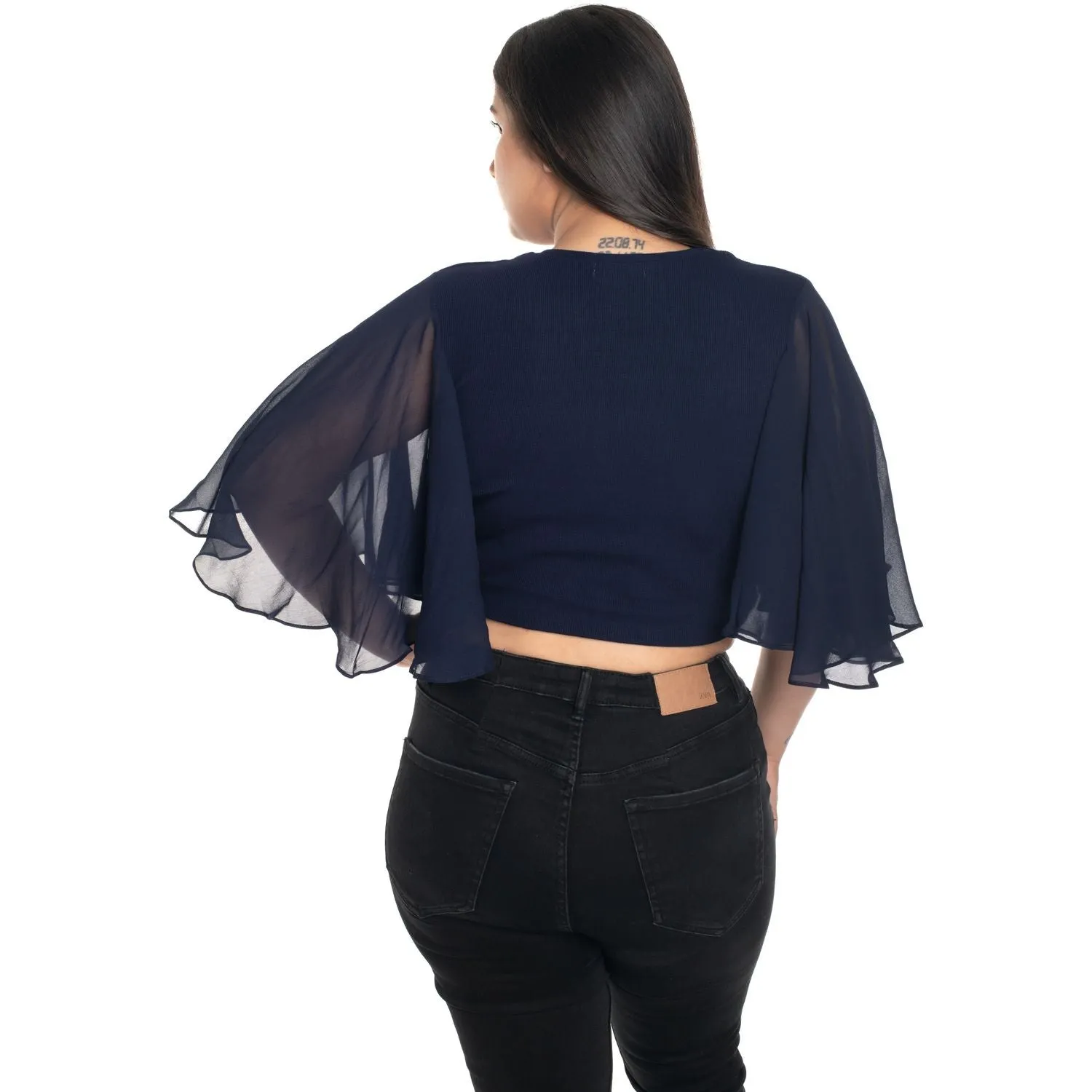 Hosiery Deep Neck Blouses - Butterfly Sleeves - Plus Size