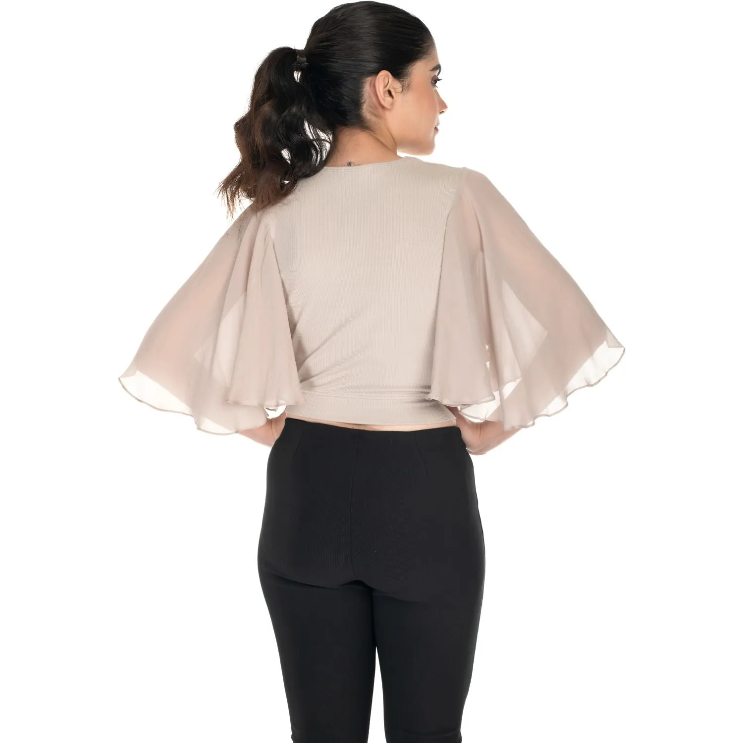 Hosiery Deep Neck Blouses - Butterfly Sleeves - Plus Size