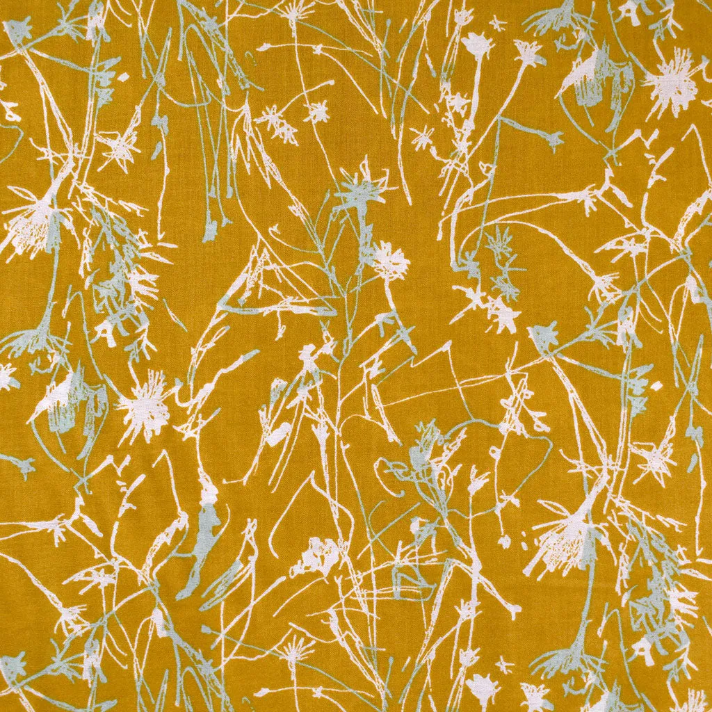 Japanese Abstract Lines Cotton Lawn Mustard