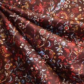 Japanese Brushstroke Tapestry Floral Sateen Shirting Chocolate