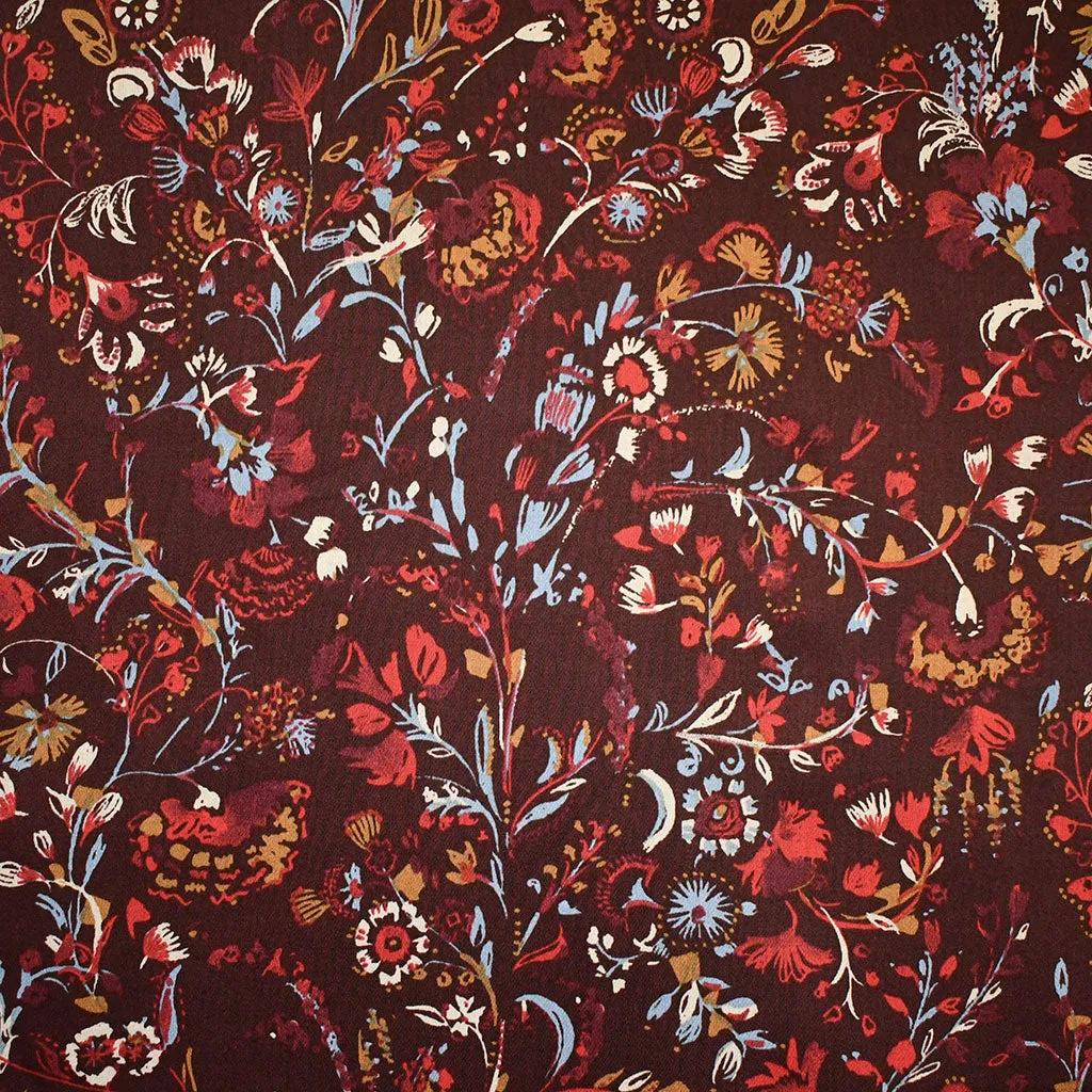 Japanese Brushstroke Tapestry Floral Sateen Shirting Chocolate