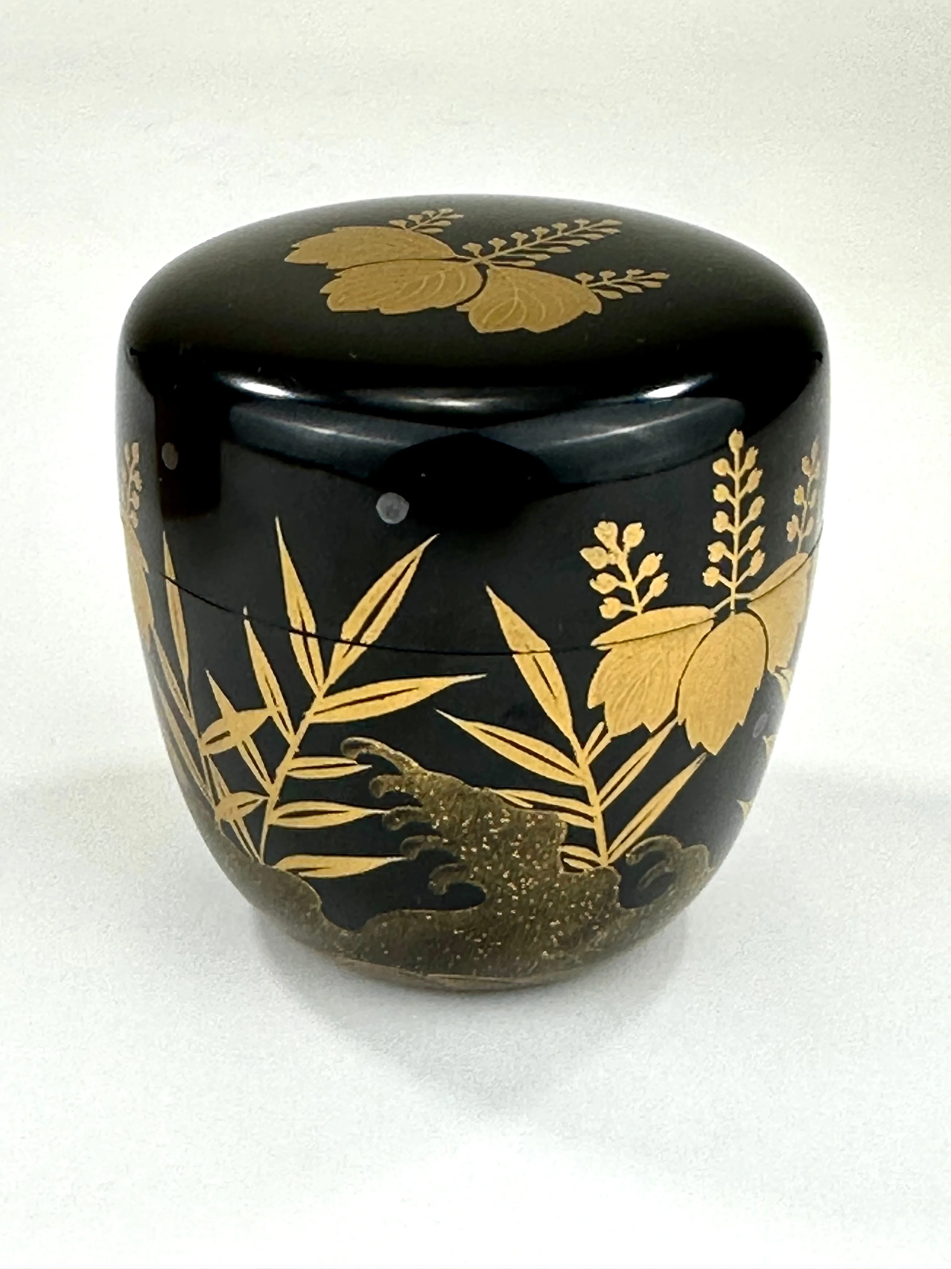 Japanese Tea Ceremony Natsume Tea Caddy Paulownia Leaf & Flower w/ Kiri Box