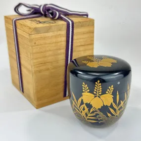 Japanese Tea Ceremony Natsume Tea Caddy Paulownia Leaf & Flower w/ Kiri Box