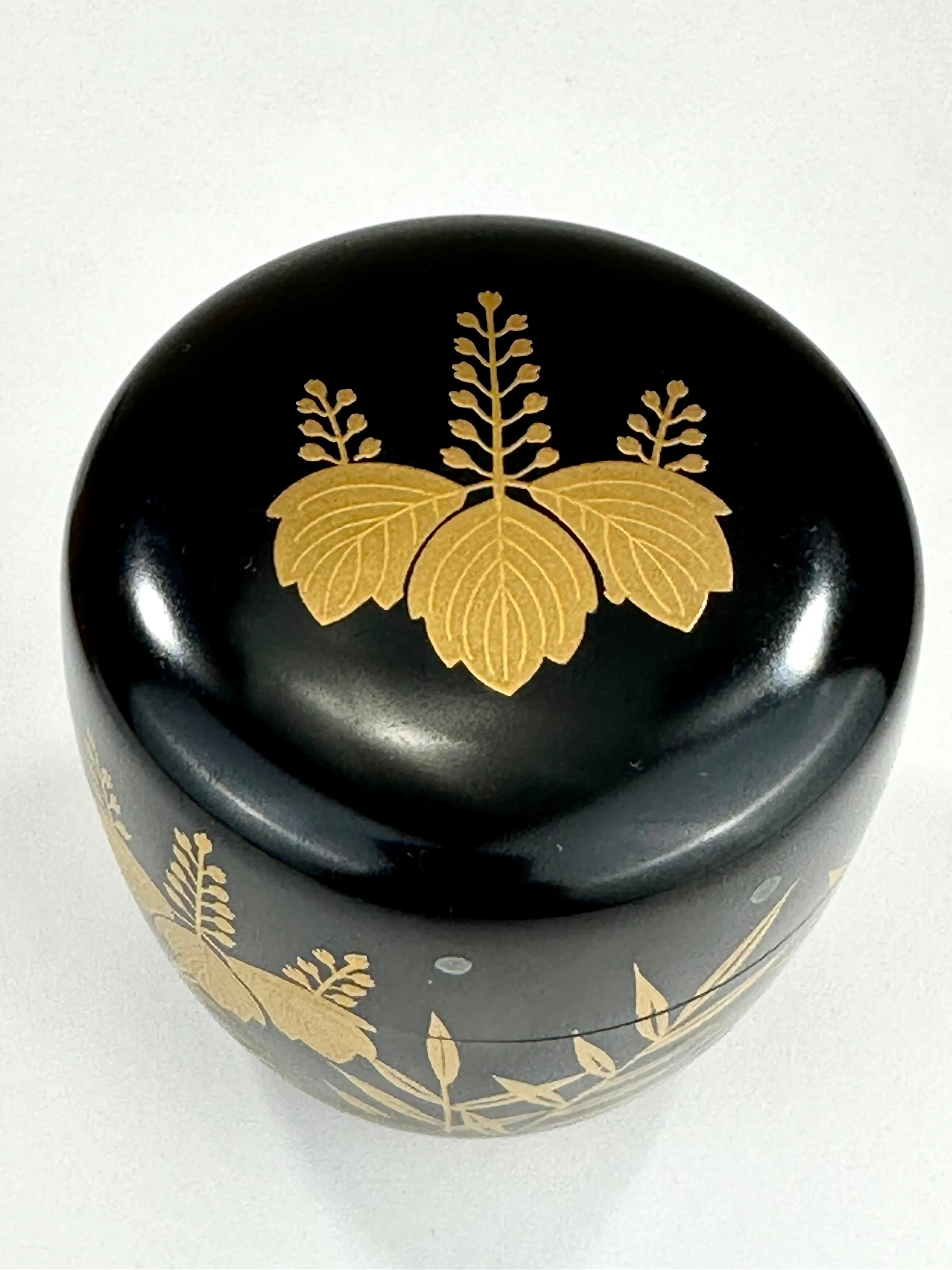 Japanese Tea Ceremony Natsume Tea Caddy Paulownia Leaf & Flower w/ Kiri Box