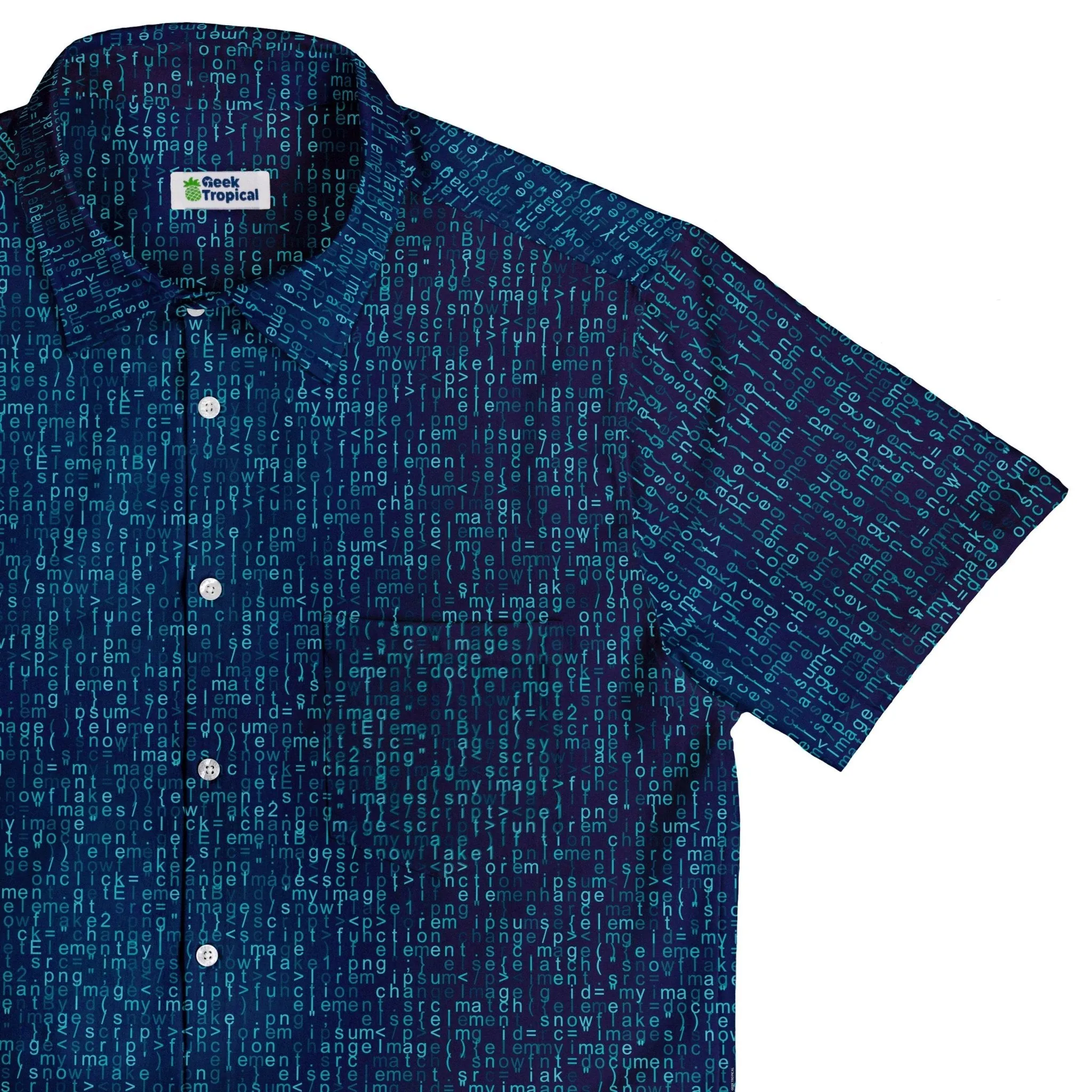 Javascript Computer Code Blue Button Up Shirt