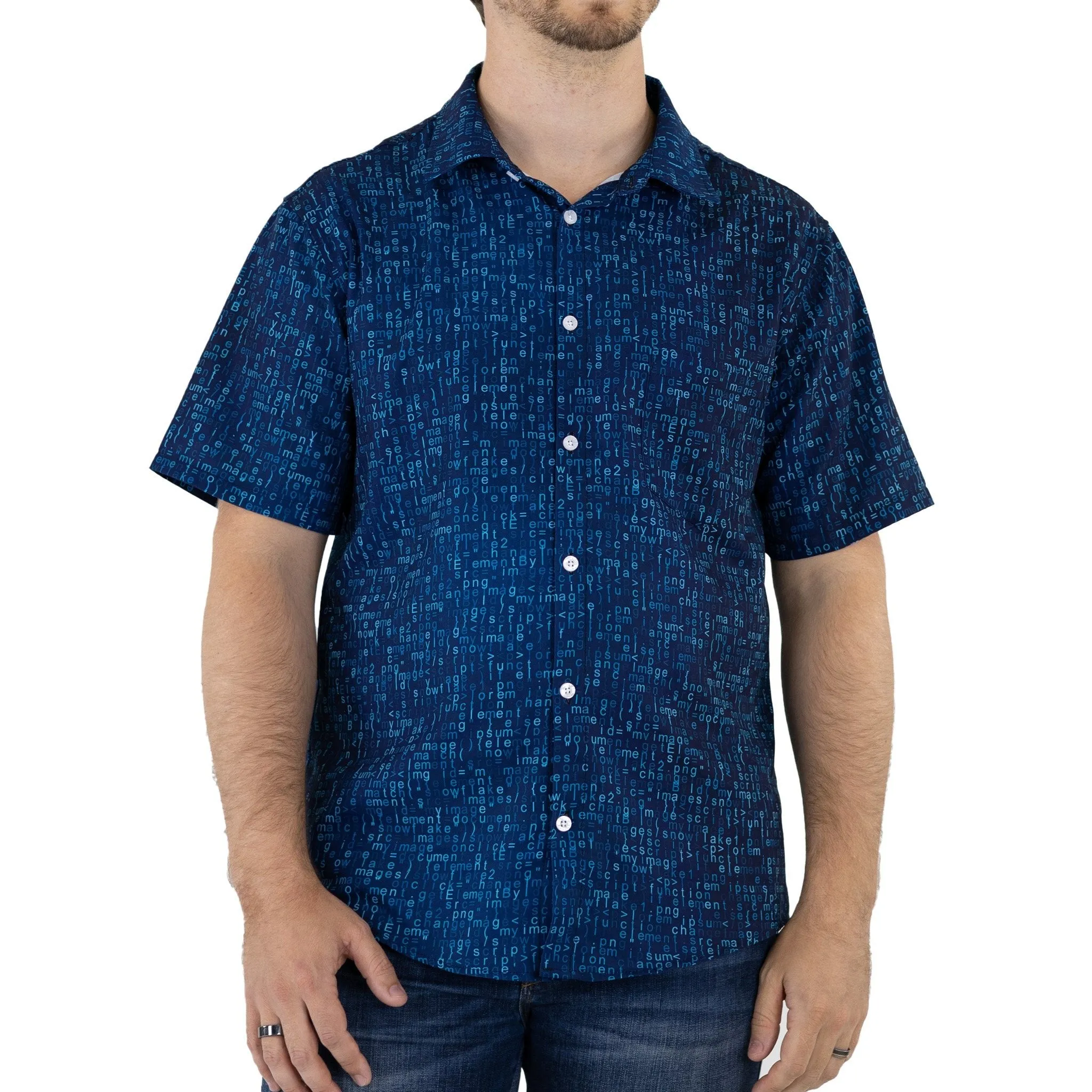 Javascript Computer Code Blue Button Up Shirt