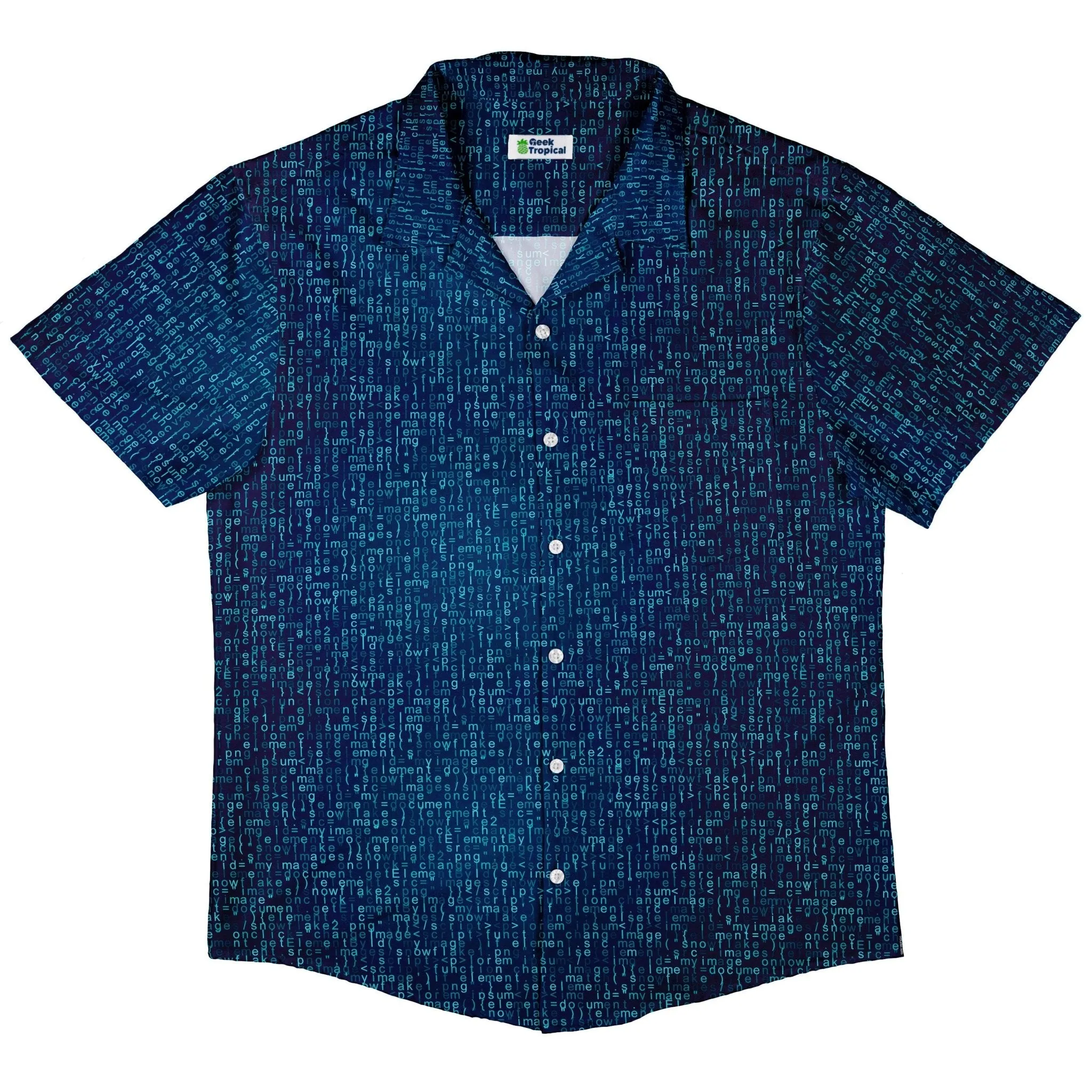 Javascript Computer Code Blue Button Up Shirt