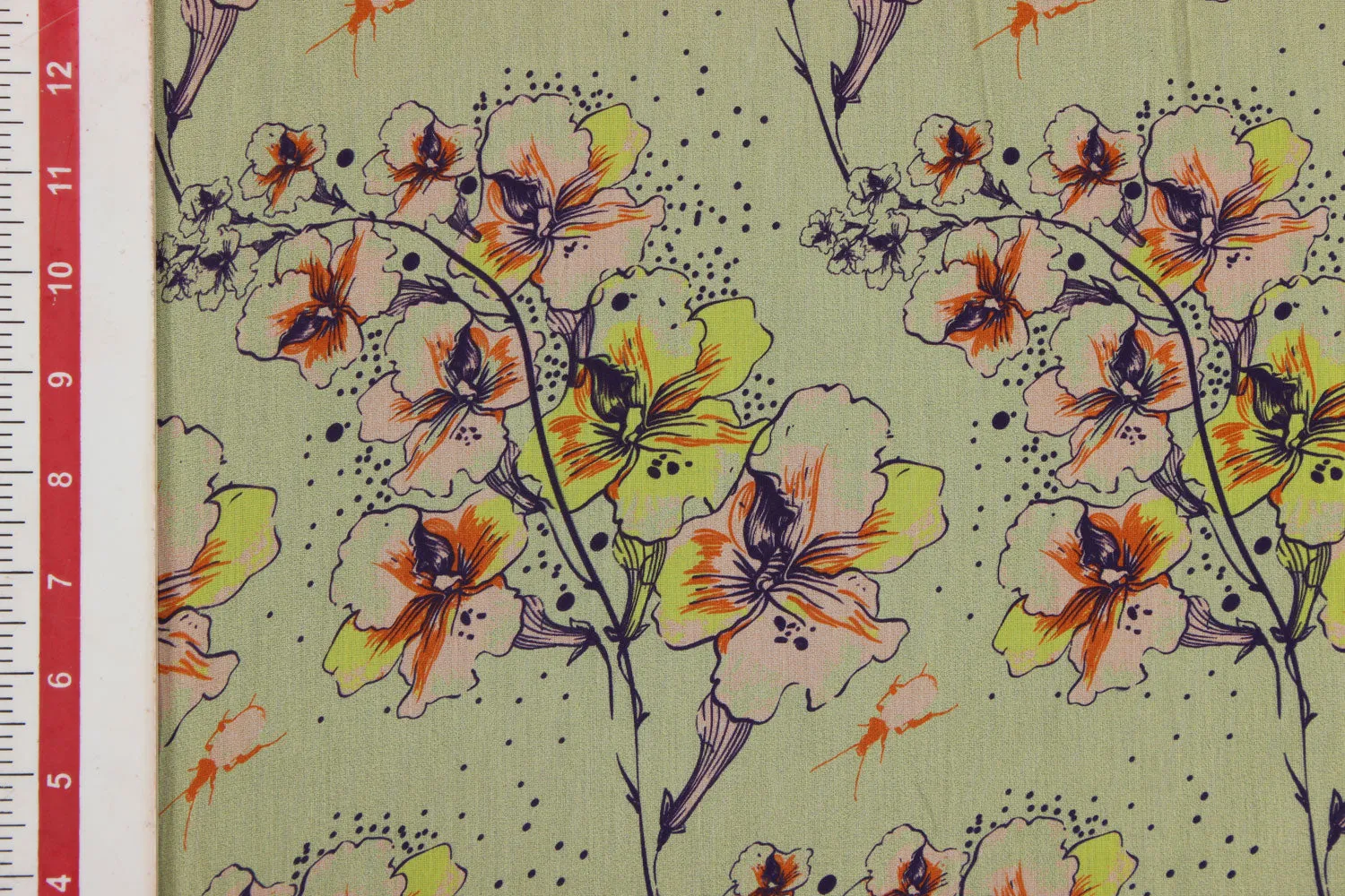 Light Green Floral Printed Viscose Cotton Blend Fabric