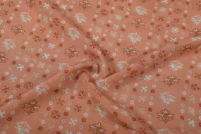 Light Orange & White Traditional Printed Viscose Muslin Fabric