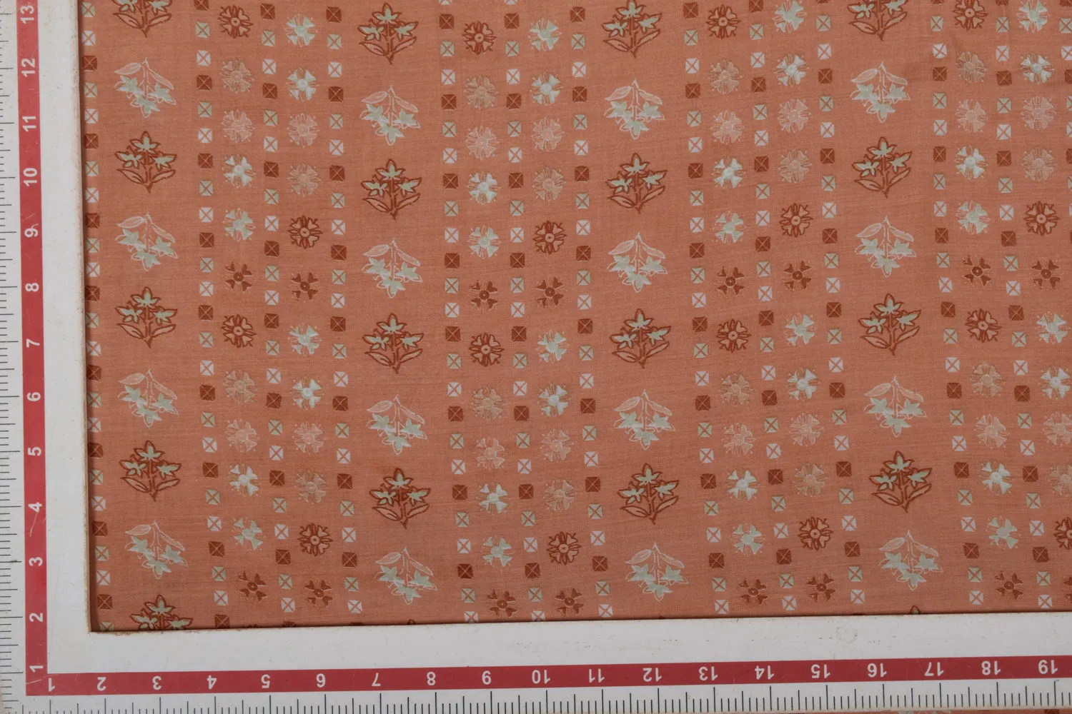 Light Orange & White Traditional Printed Viscose Muslin Fabric