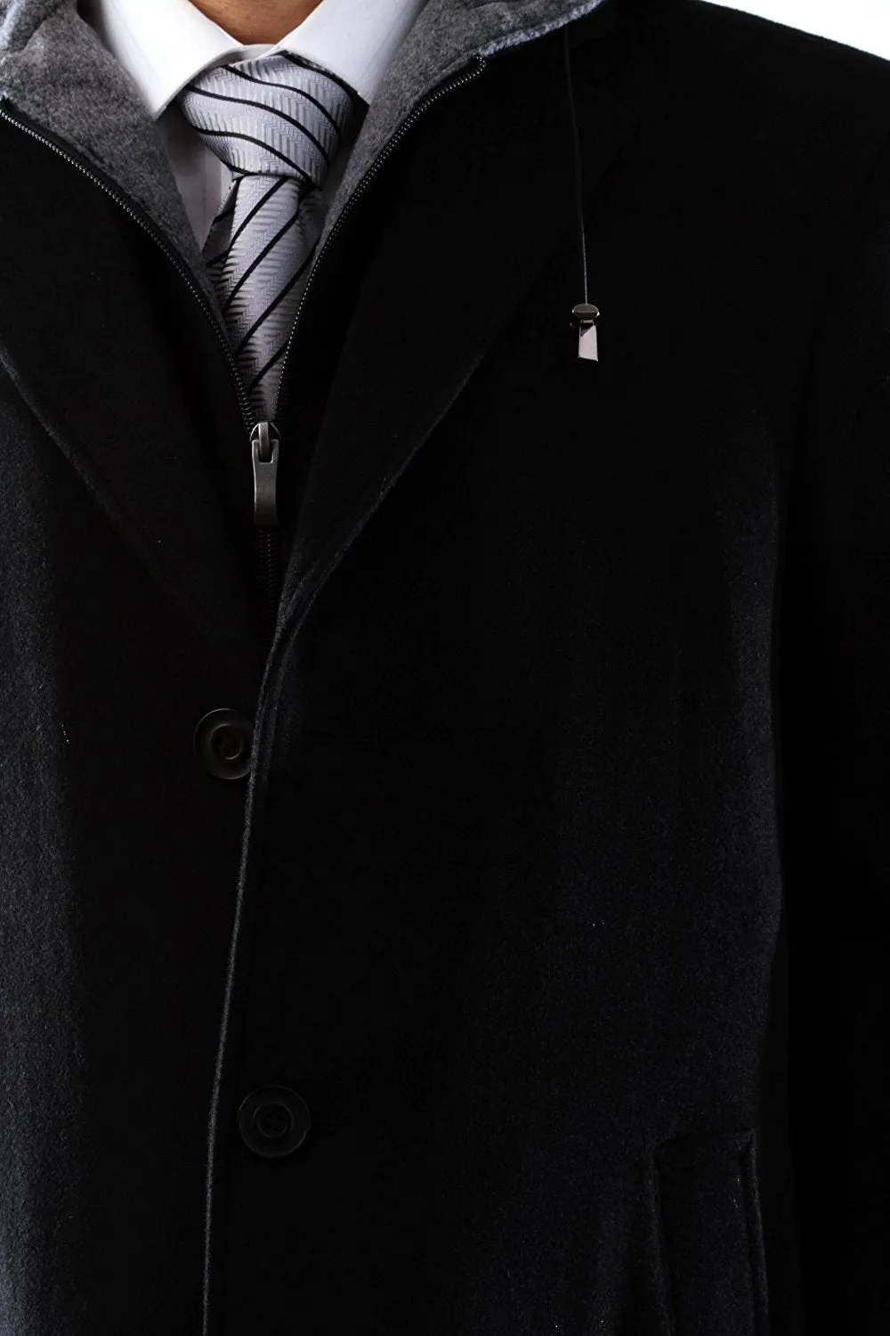 Men's Single Breasted Luxury Wool Three Quarter Length Topcoat with Hood